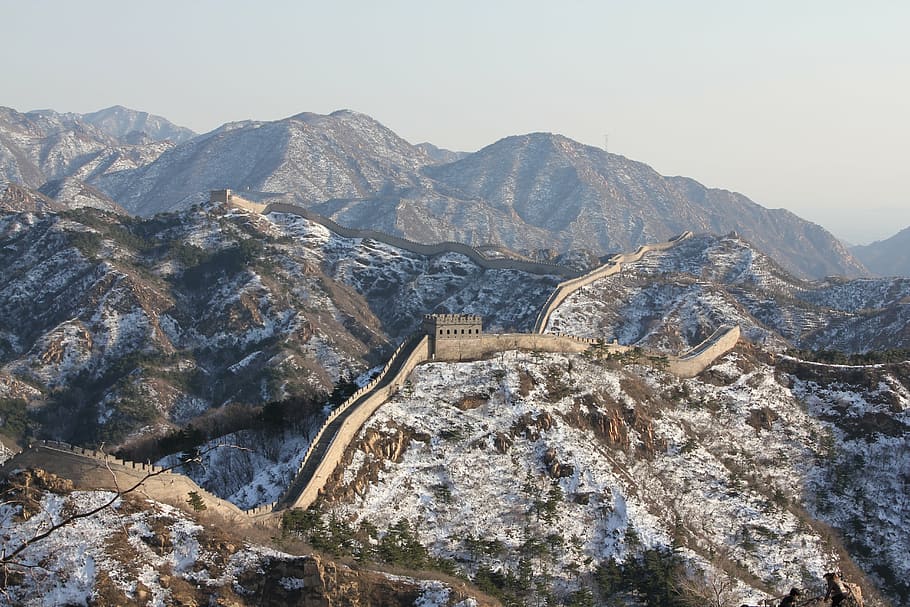 great, wall, china, great wall, winter, mountain, day, scenics, mountain range, outdoors
