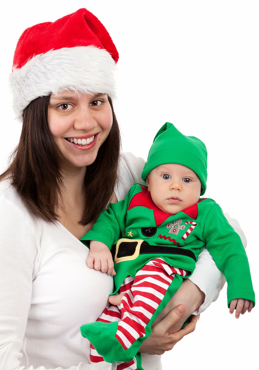 woman carrying baby, Baby, Boy, Child, Christmas, Costume, baby, boy, cute, elf, hat