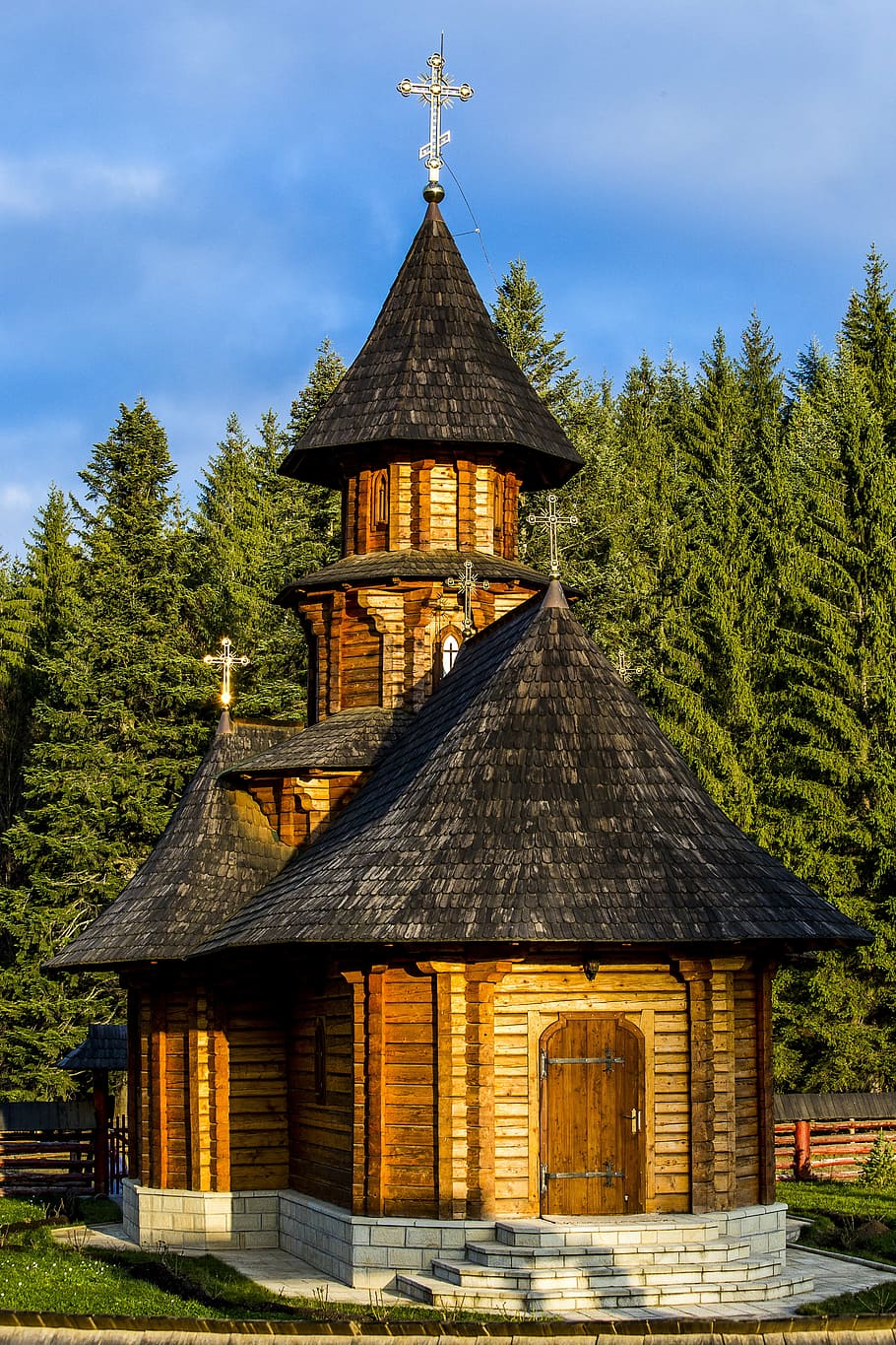 brown, black, church, sihastria monastery putnei, bucovina, romania, architecture, outdoors, built structure, building exterior