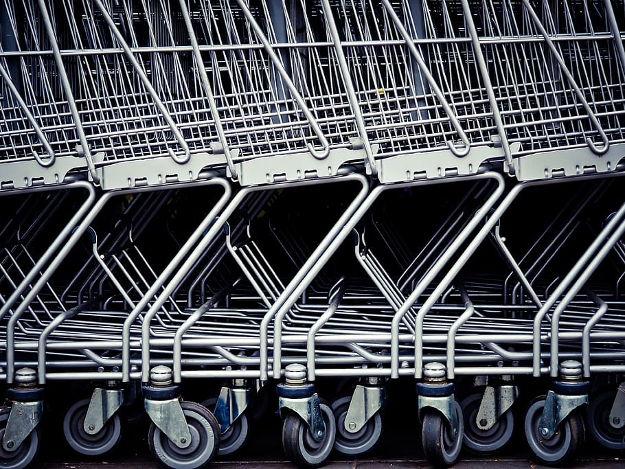 white, shopping cart, stacked, shopping, supermarket, purchasing, trolley, trolleys, transport, consumption