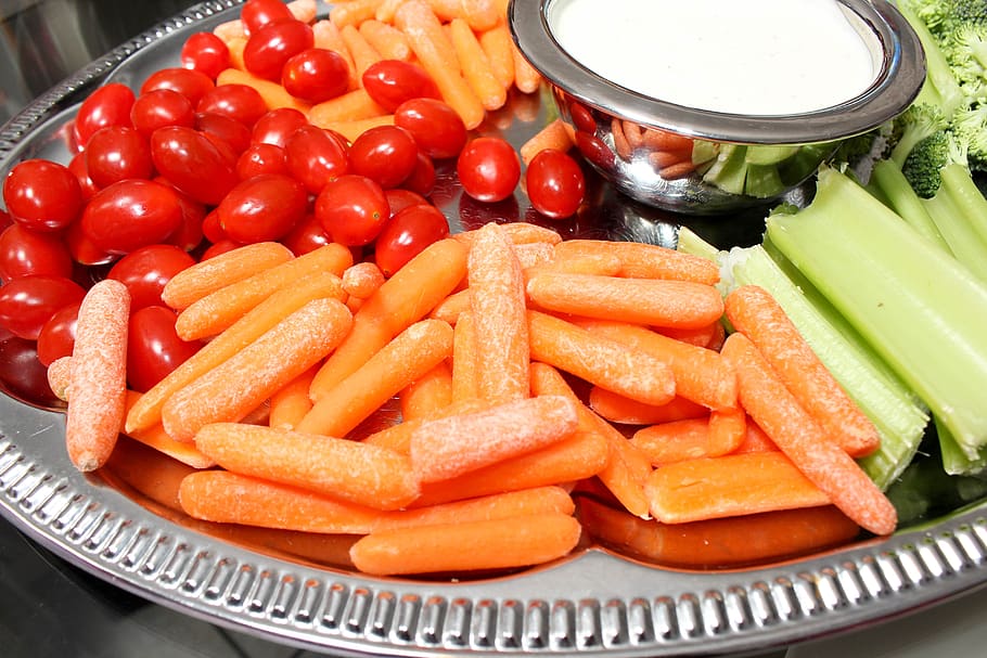 tomate, cenoura, mergulho, prata, comida e bebida, comida, vegetais, frescura, vegetais de raiz, alimentação saudável