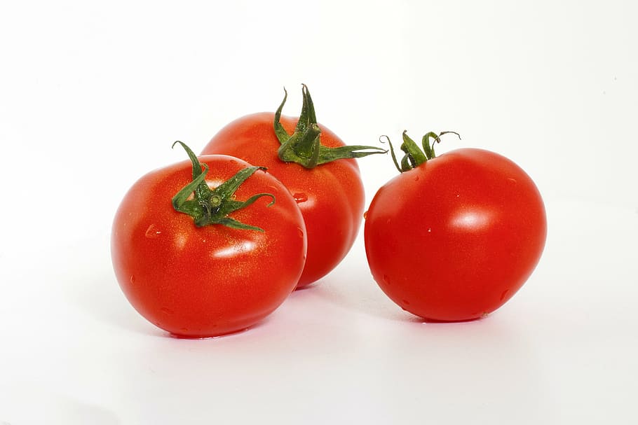 three, red, cherry, tomatoes, tomato, tasty, vitamins, food, white background, appetizing