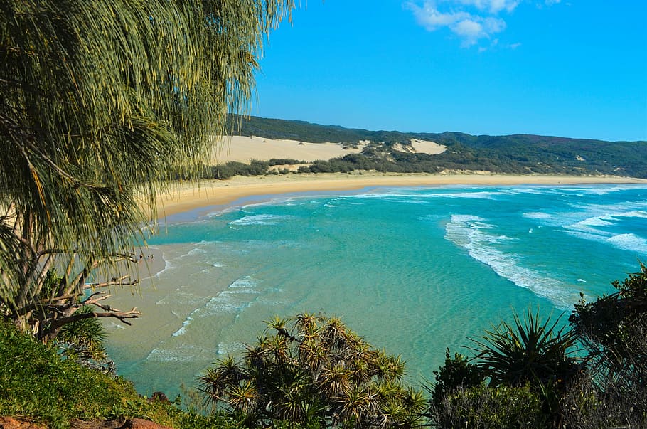 blue, digital, wallpaper, Fraser Island, Indian Head, Beach, kgari, coast, coastline, australia