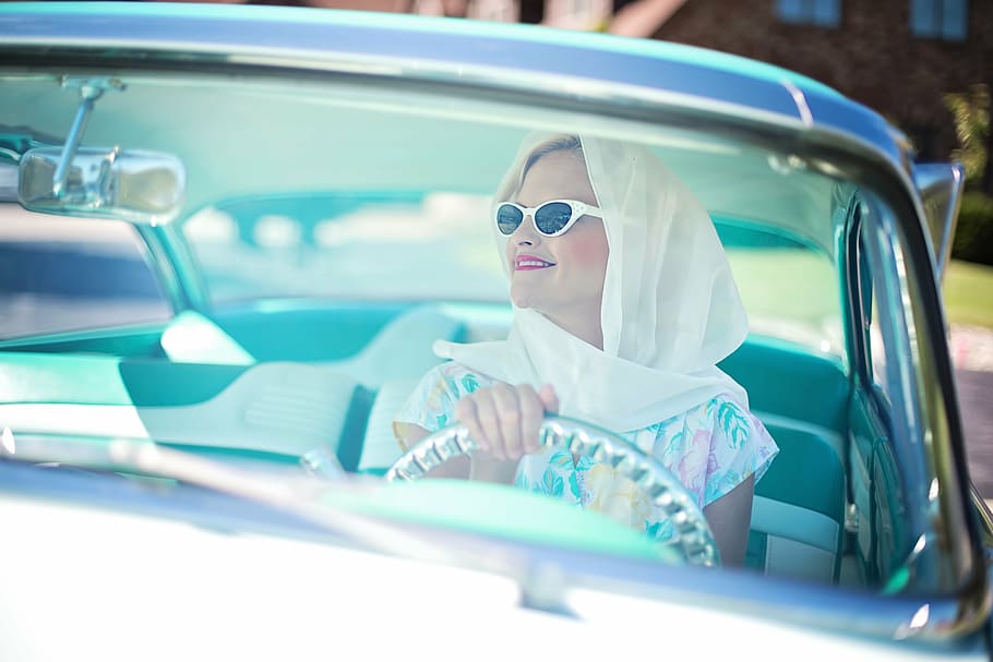 woman driving vehicle, vintage 1950s, pretty woman, vintage car, 1955 montclair, vintage, 1950s, retro, car, vehicle