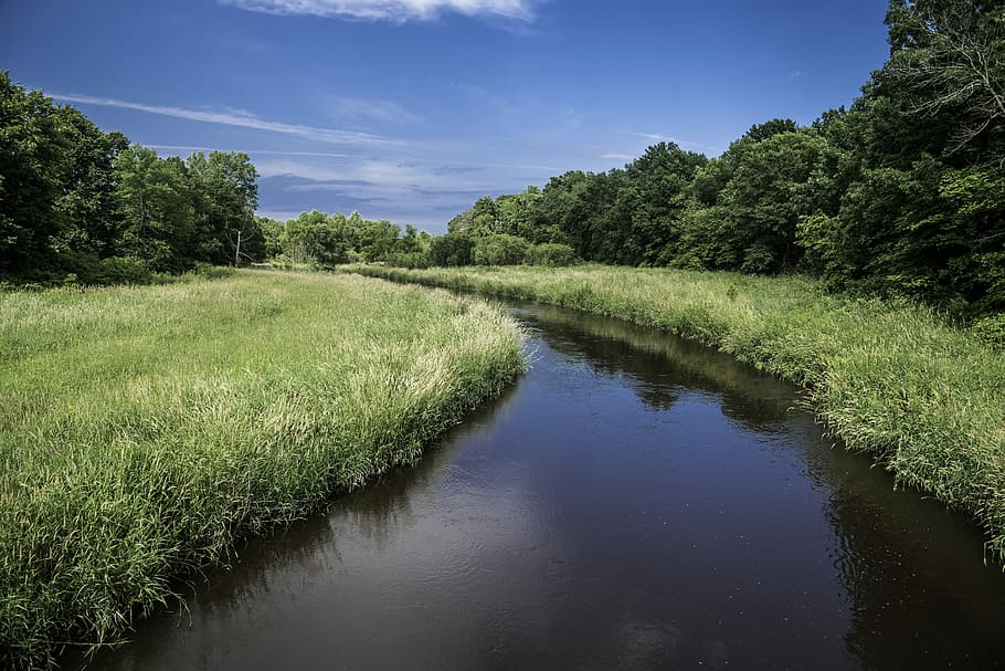 flowing, across, camrock county park, River, grass, landscape, landscapes, public domain, river flowing, nature
