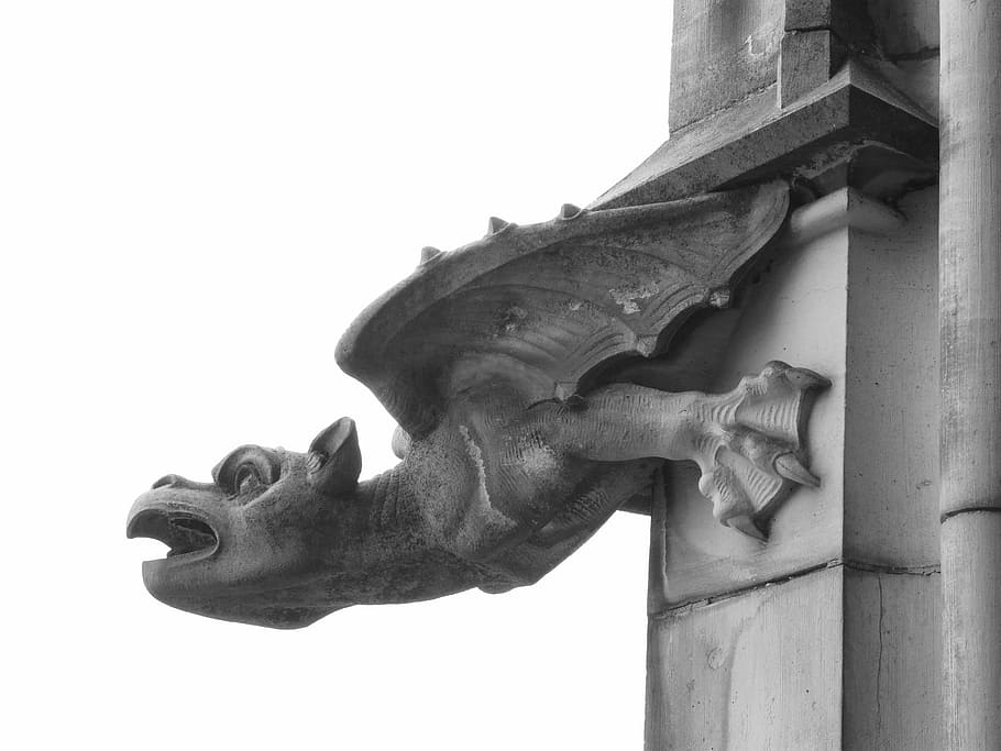 grey, Gargoyle, Figure, Dragon, Ulm Cathedral, münster, building, architecture, mythical creatures, ulm