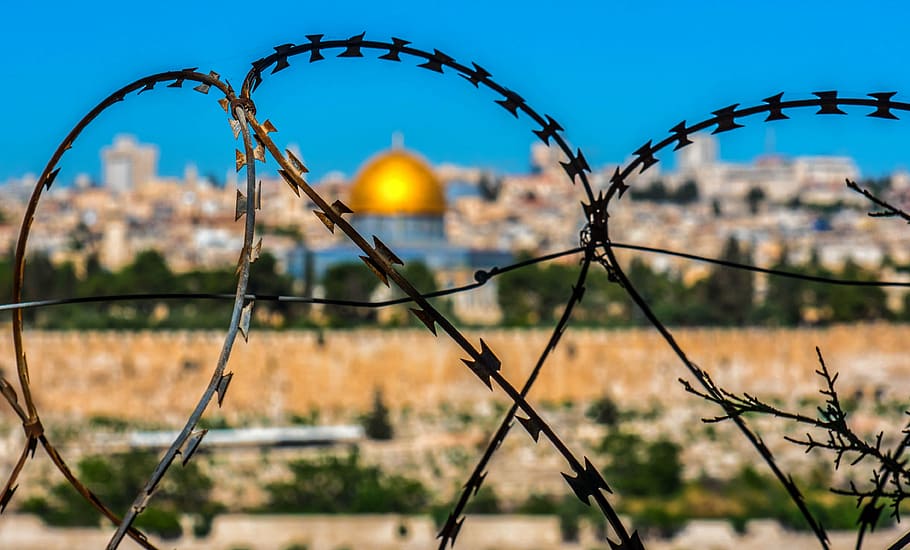 black barb wires, barbed wire, jerusalem, holy land, temple, israel, chainlink fence, protection, razor wire, day