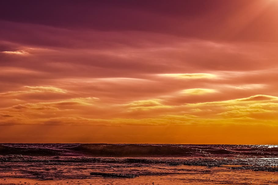 puesta de sol, anochecer, mar, nubes, cielo, colores del atardecer, naturaleza, tarde, paisaje marino, playa