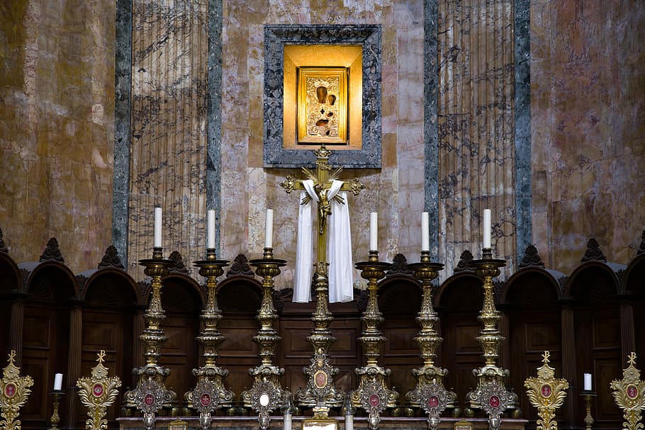 pantheon, rome, altar, marble, icon, virgin mary, cross, taper, italy, monument
