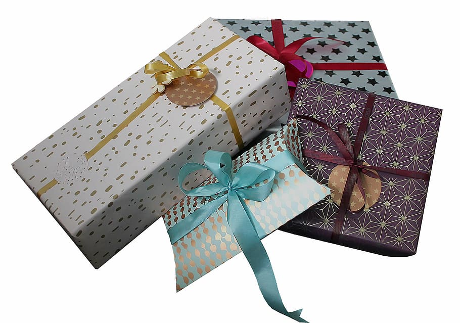 four, gift boxes, gift, gifts, packages, christmas, tape, boxes, holiday, procurement
