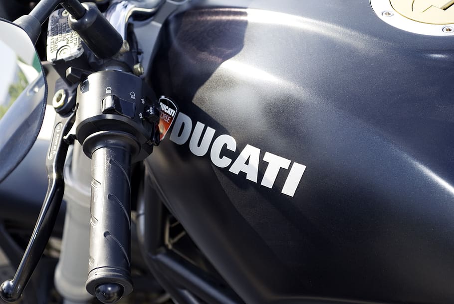 ducati, motorcycle, motorbike, fuel tank, bike, black, logo, text, transportation, western script