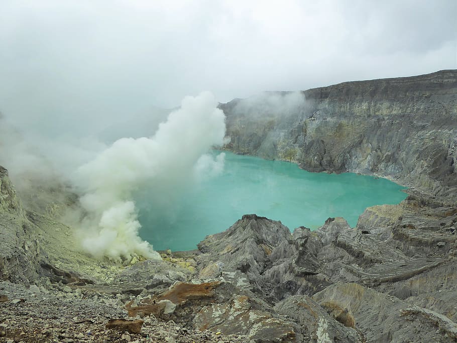 day time, Volcano lake, day, time, ijen, sulphur, volcano, indonesia, java, landscape