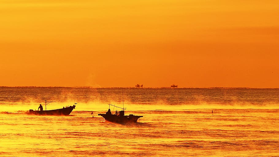 dawn, sea, between the tianjin airport, gangneung, fisherman, sun mu, sunset, nautical vessel, transportation, sky