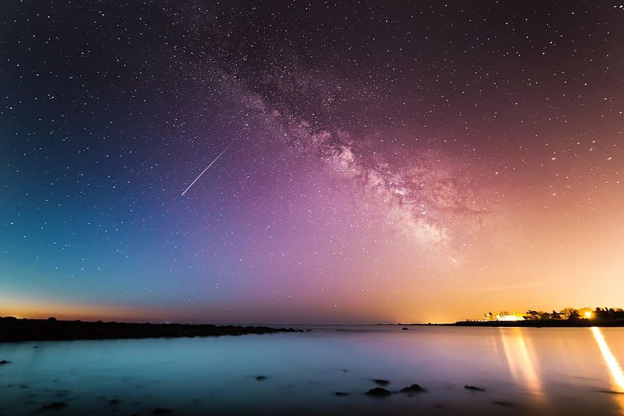 milky way scenery, view, stars, night, time, nature, landscape, water, ocean, sea