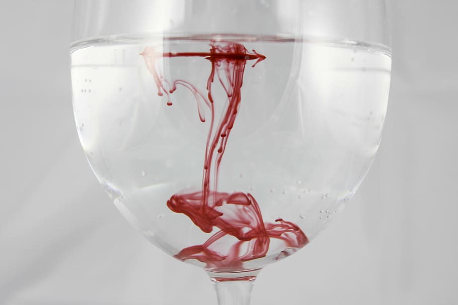 clear, wine glass, red, liquid, a glass of, water, color, ink, blood, dissolved