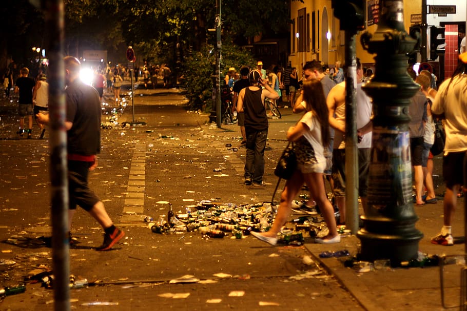 street festival, garbage, berlin, night, night life, group of people, real people, large group of people, city, street