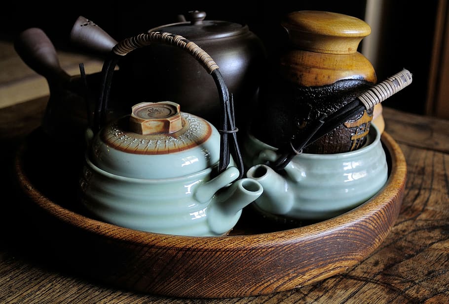japonês, chá, japão, tradicional, bule, copa, manhã, cultura, quente, verde