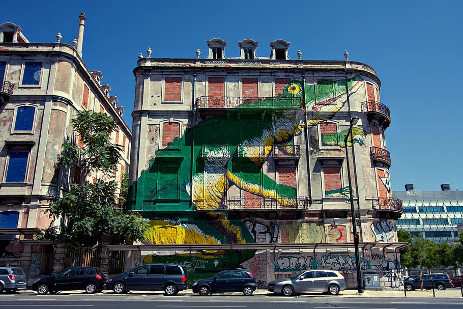 Gran mural de arte callejero de cocodrilo, pared, edificio, Portugal, capturado, Canon dslr, cocodrilo, mural, Lisboa, Imagen