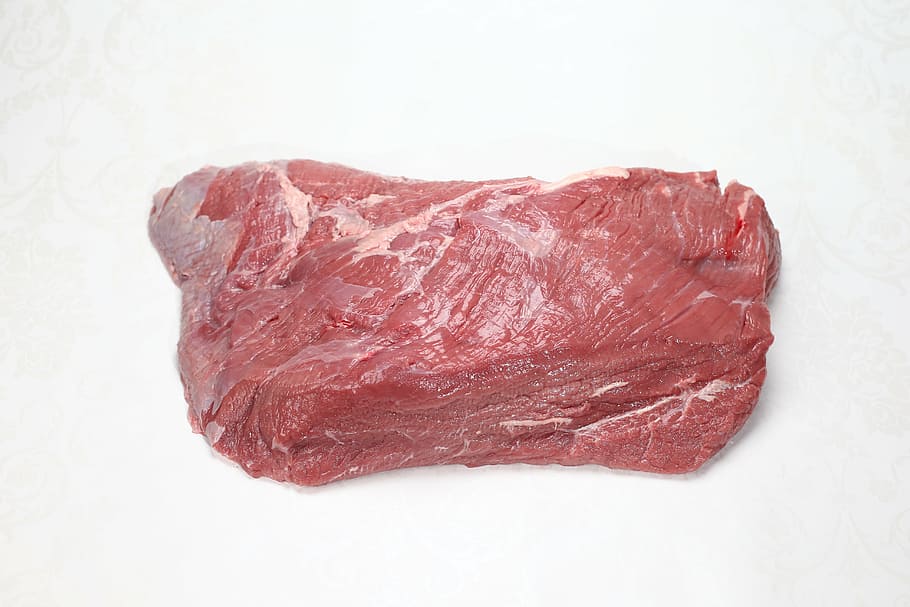 raw, meat, white, background, beef top round, beef, ox, food, dining, raw meat