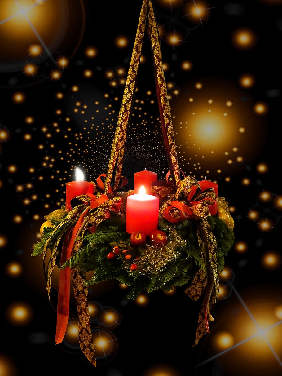 rojo, velas, ilustración de canasta, adviento, tiempo de navidad, corona de adviento, 2advent, saludo de adviento, tarjeta de felicitación, luz de velas