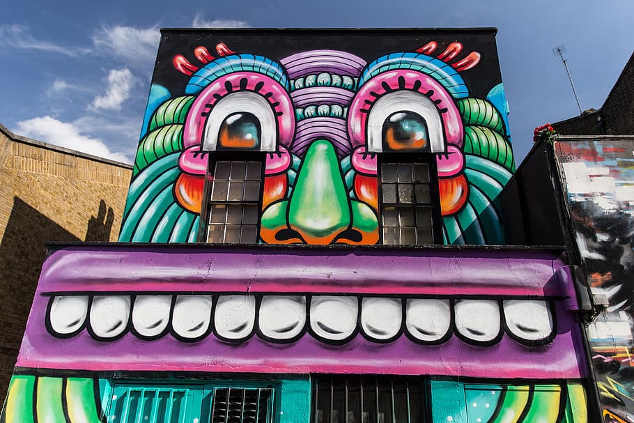 building, covered, colourful street art, resides, streets, central, london, colourful, the streets, Camden