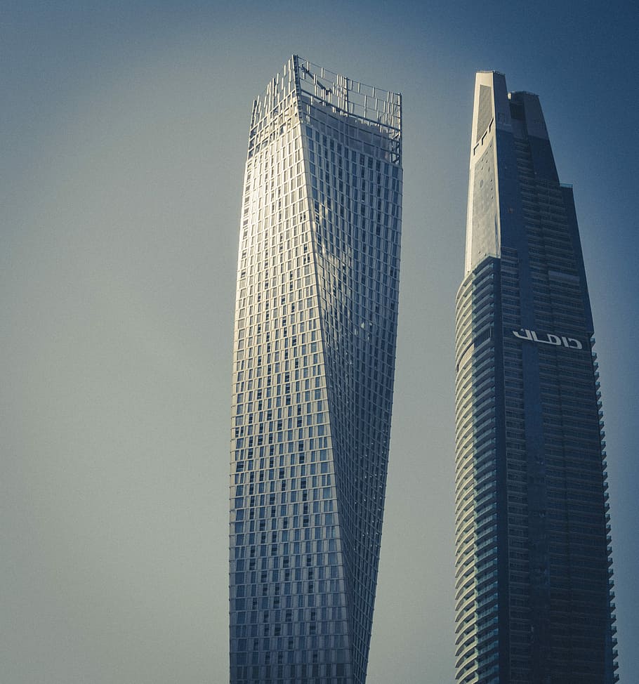 two, high-rise, buildings, daytime, dubai, the skyscraper, skyscrapers, office building, city, architecture
