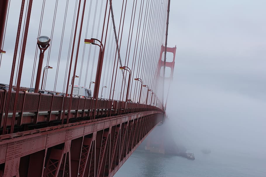 merah, jembatan tengara, San Francisco, Golden Gate, Golden Gate Bridge, Fog, jembatan - struktur buatan manusia, transportasi, di luar ruangan, tidak ada orang