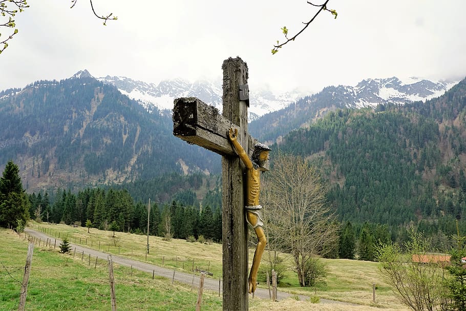 cross, allgäu, behind stone, mountains, nature, faith, religion, good friday, friday, jesus