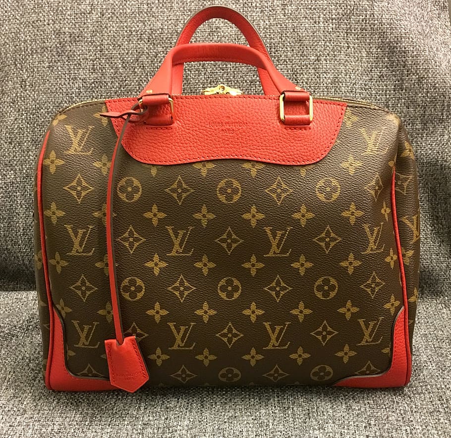 Handbag, Bag, Vuitton, Monogram, purse, suitcase, fashion, luggage, red, holiday