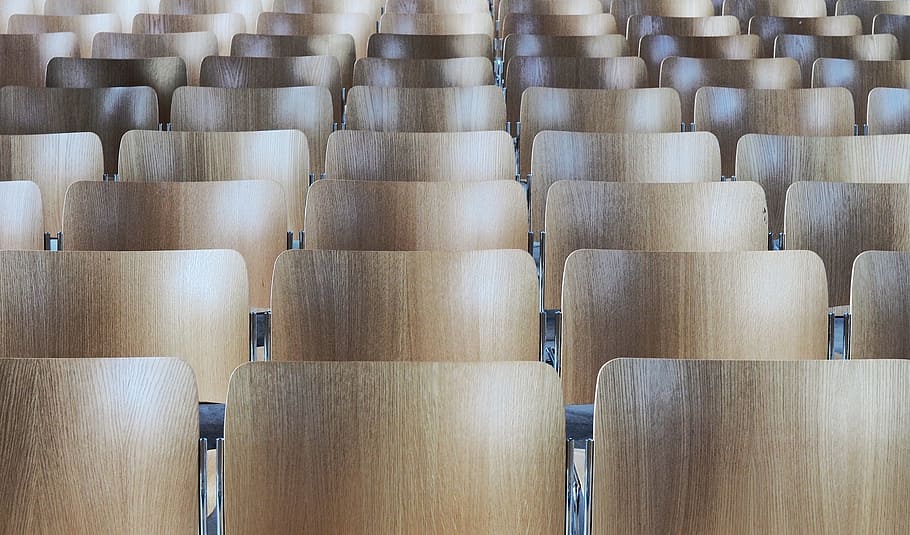 brown chairs, Chair, Rows, Seat, Indoor, seating, audience, church, congregation, array