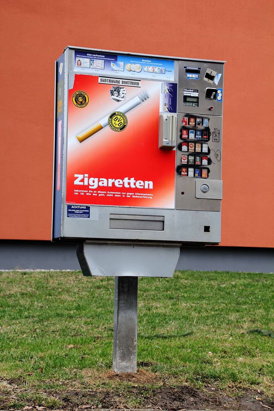 automatic, cigarette machine, urban, cigarettes, smoking, self service, cigarette box, text, communication, western script