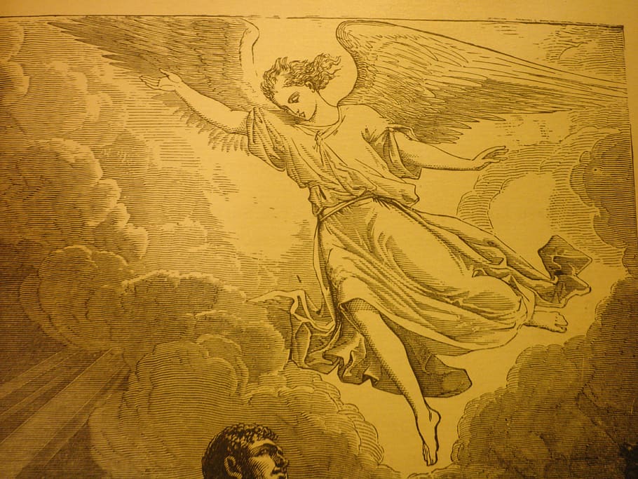 angel, christmas, religion, christianity, faith, vintage, bible, antique, engraving, history