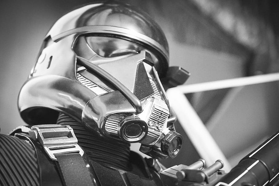 grayscale photography, star wars stormtrooper, star wars, movies, log support, helmet, work helmet, headwear, army helmet, metal