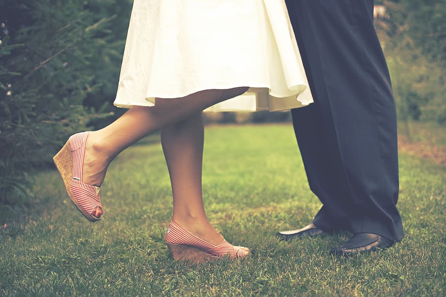 bride, groom, marriage, couple, love, romance, wedges, grass, people, family