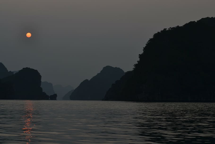 ha long bay, viernam, sunset, asia, mountain, nature, water, halong Bay, landscape, beauty in nature