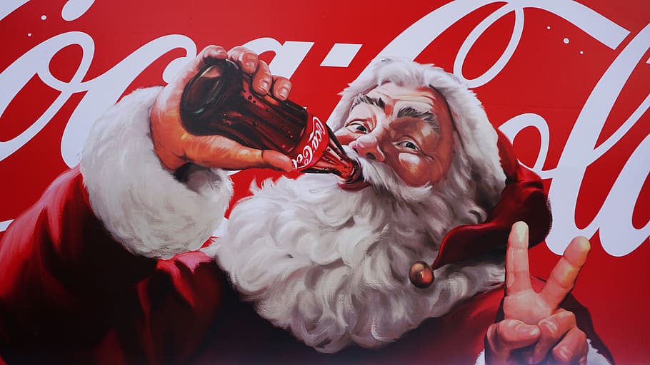 grandfather, drink, red, glass, bottle, drinks, coca-cola, celebration, one person, santa claus