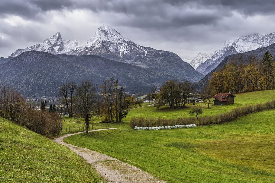 montaña cubierta de nieve, sendero, Watzmann, Berchtesgaden, Alpes Berchtesgaden, alpino, montañas, Parque Nacional Berchtesgaden, Macizo, Gran Watzmann