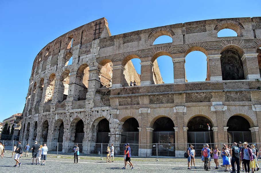 italy, rome, architecture, colosseum, romano, monument, amphitheatre, flavio, group of people, history
