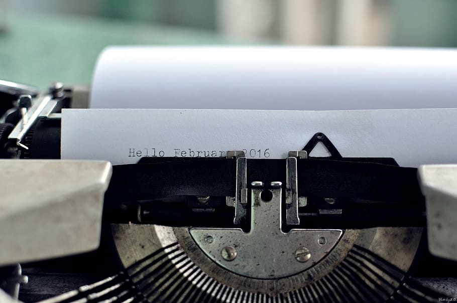 foto de primer plano, negro, máquina de escribir, blanco, papel, mecanografía, tipográfico, fecha, vintage, tipo