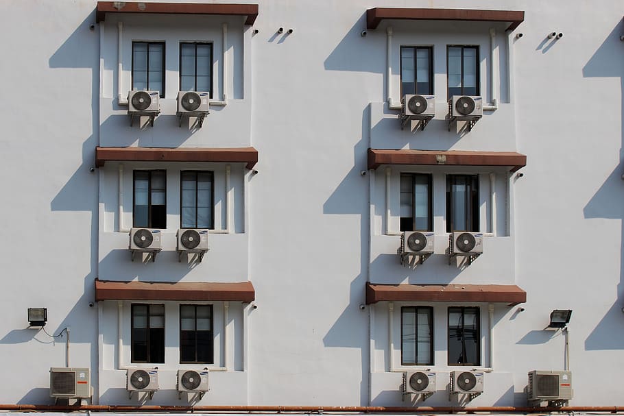 white, wall, paint, 3-storey, building, Air Conditioner, Hotel, Air, Conditioner, air, conditioner