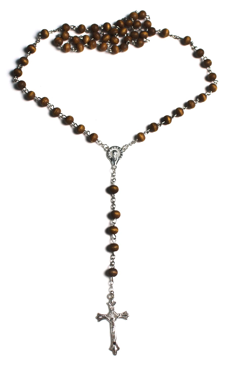 brown, silver-colored rosary, wooden rosary, wood, wooden, rosary, bead, beaded, silver, plated