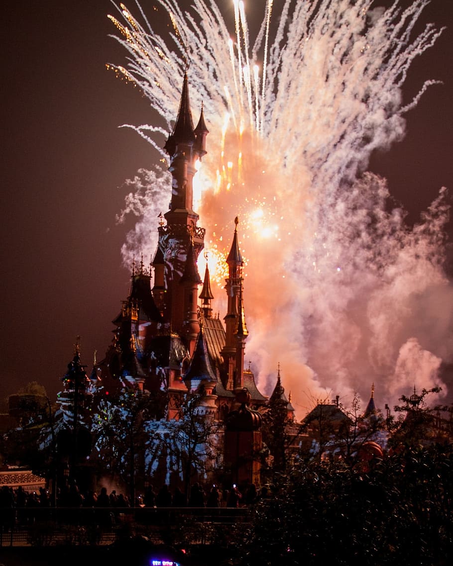 kembang api disneyland display, Magic, Castle, Disney, Paris, Prancis, france, fantasi, dongeng, menara