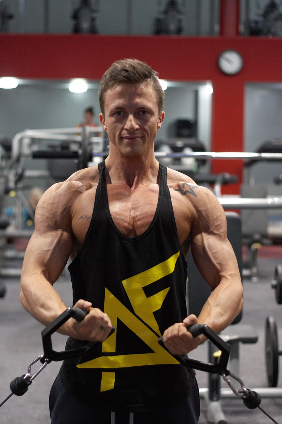man, wearing, black, yellow, tank, top, Fitness, Exercise, strengthening, training