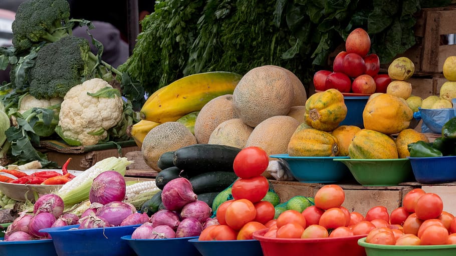 Ecuador, mercado, verduras, frutas, color, comida y bebida, elección, fruta, comida, alimentación saludable