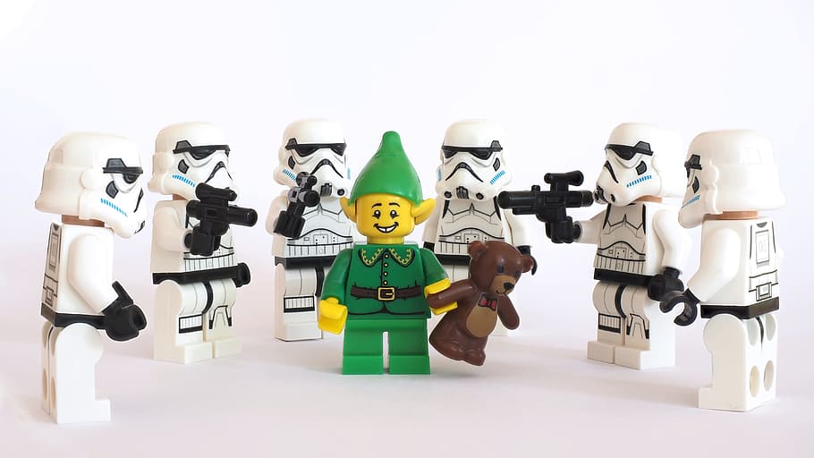 lego minifig, white, surface, lego, storm, trooper, pixie, elf, christmas, teddy