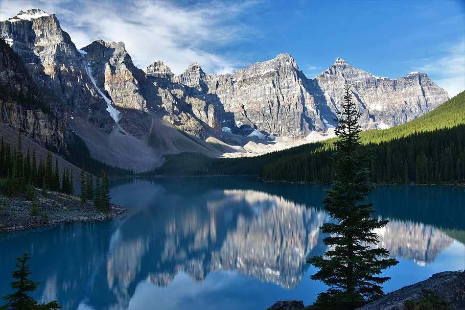 Reflection, Mountains, Lake, Sky, natural beauty, nature, canada, the scenery, mountain, mountain range