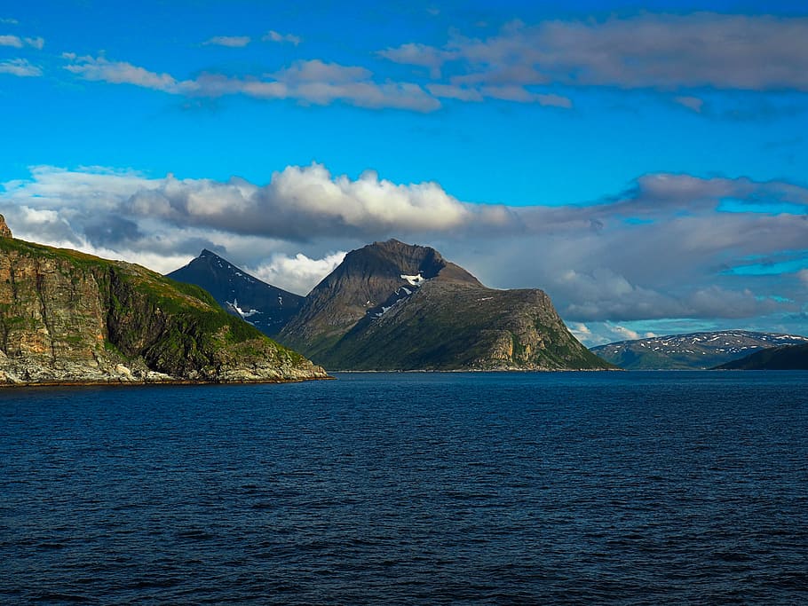 Norwegia, Cinta, badan air, gunung, di samping, langit, siang hari, scenics - alam, air, awan - langit
