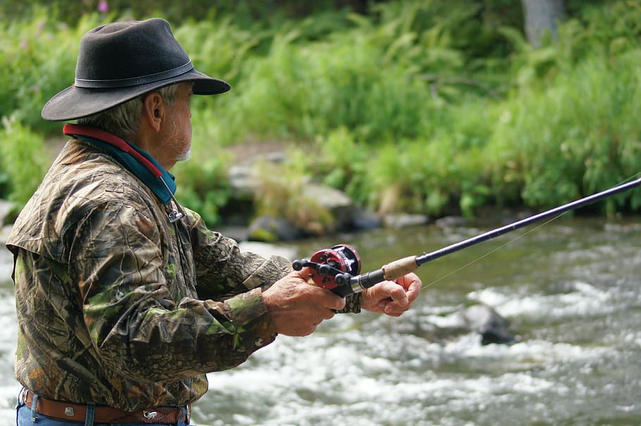 man fishing, siang hari, nelayan, sungai, memancing, aliran, Alaska, air, man, rod