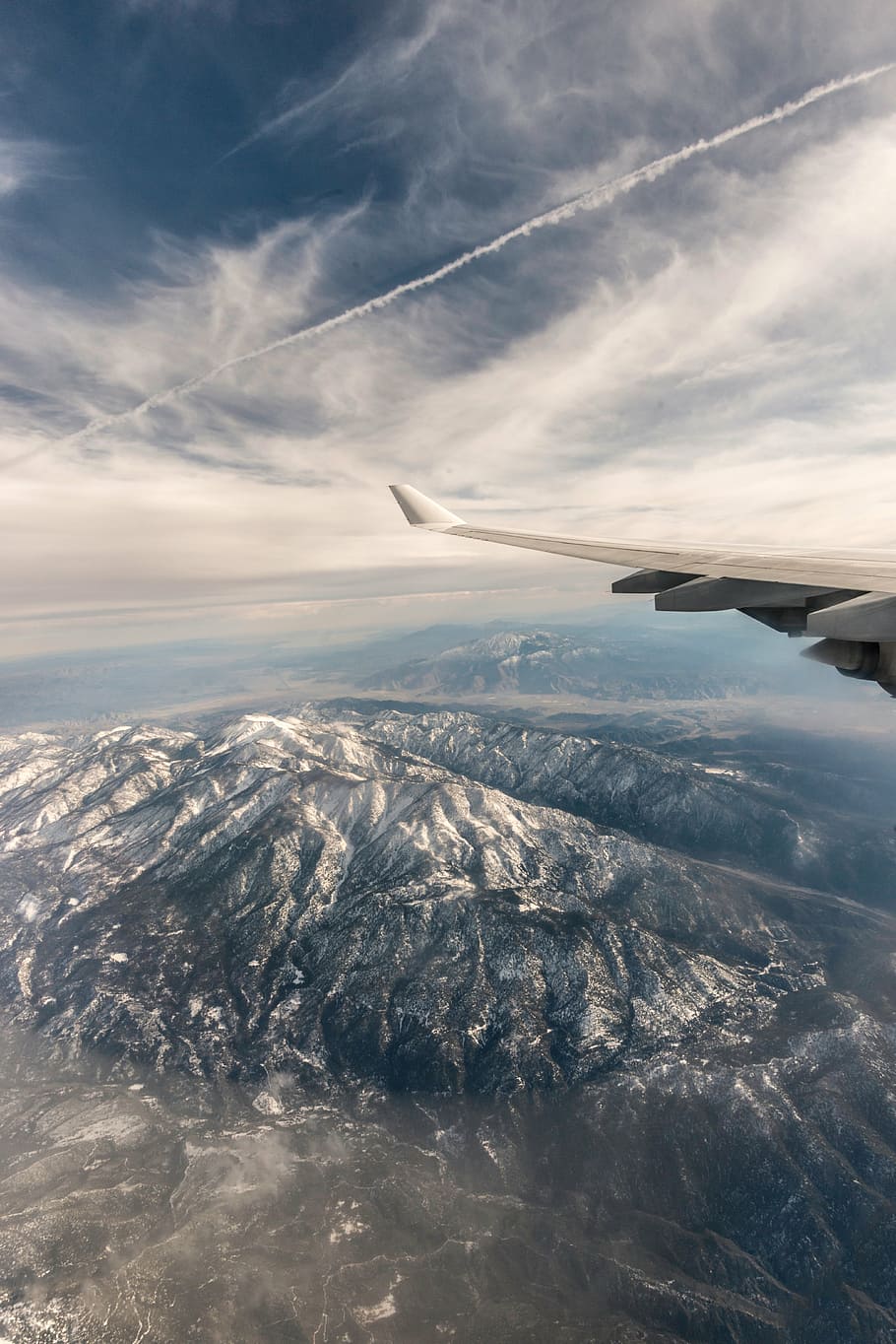 aerial, view, mountains, snow, coated, mountain, sky, clouds, airplane, airline