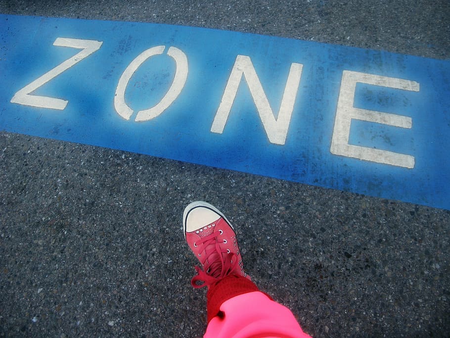 signo, pie, zapatilla de deporte, rosa, azul, asfalto, paso, símbolo, caminar, palabra